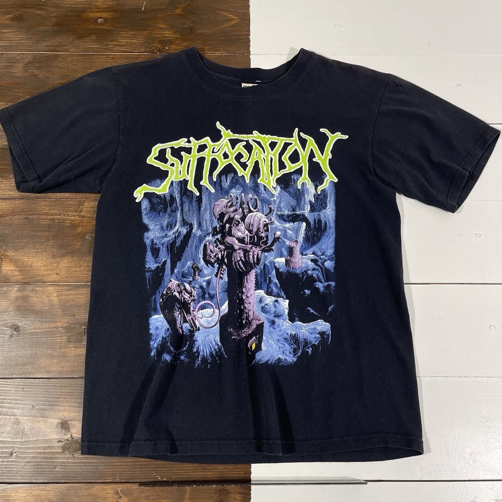 Vintage Y2K Suffocation Breeding The Spawn Black T-Shirt Mens Size Medium Grunge